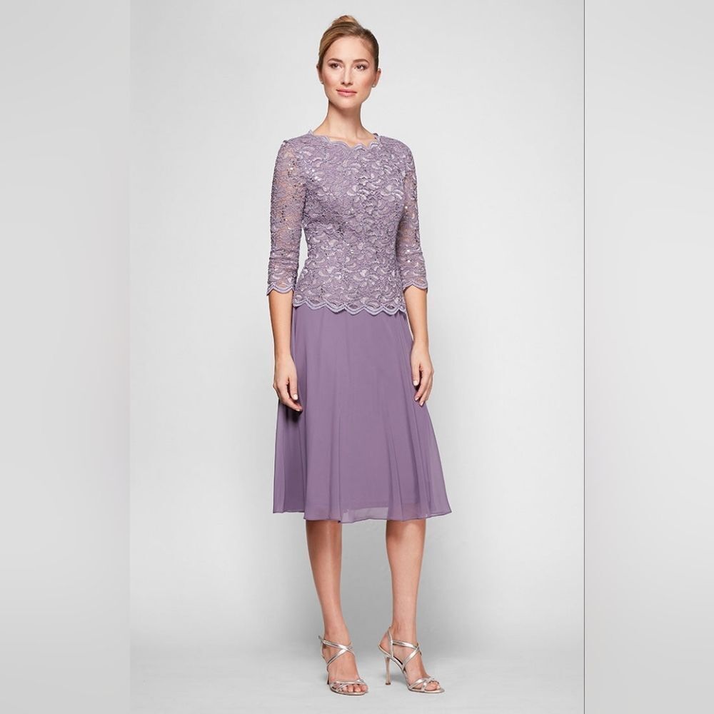Alex Evenings Bella Sequin Lace Midi Dress Sz 6P